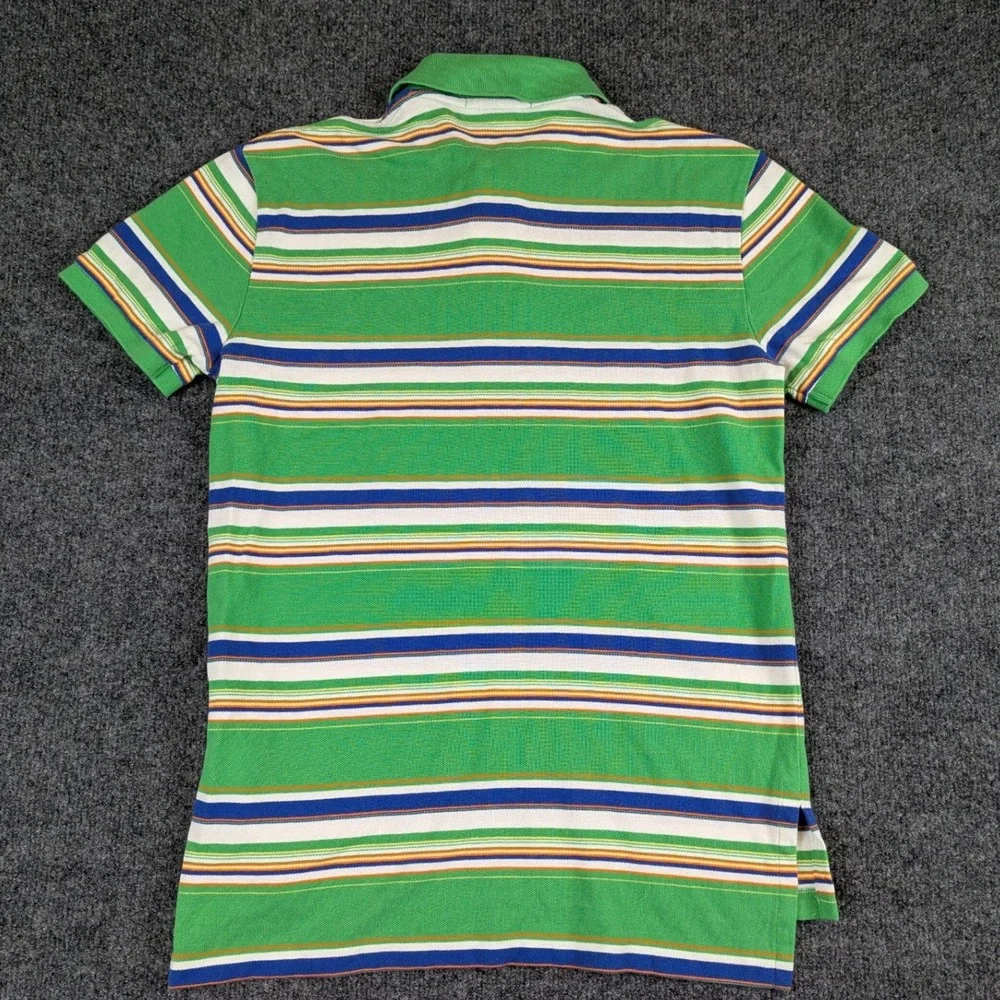 Polo Ralph Lauren Mens Small Custom Fit Green Striped Cotton Pique Polo Shirt